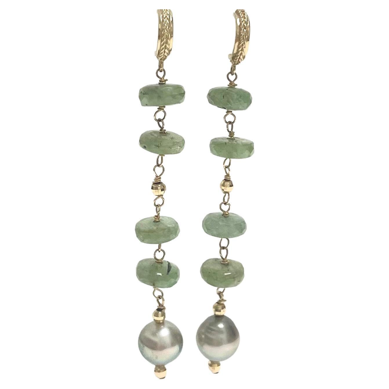 Green Kyanite with Tahitian Pearls Paradizia Earrings In New Condition For Sale In Laguna Beach, CA