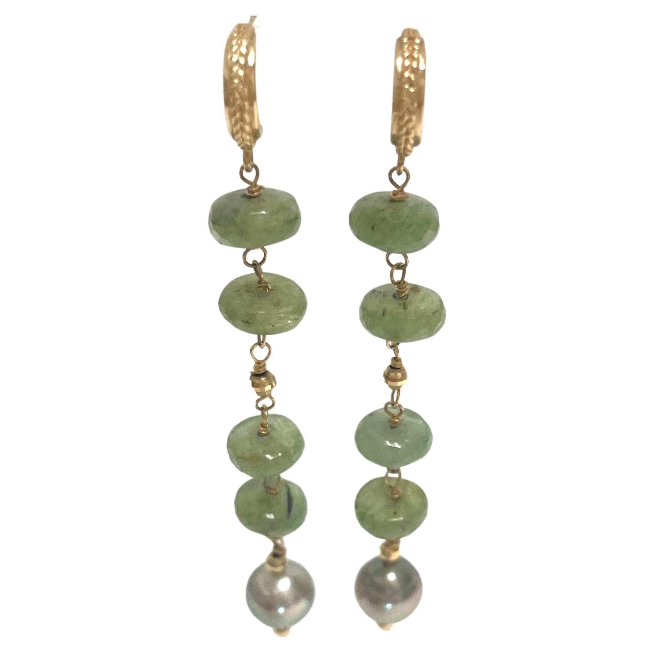 Green Kyanite with Tahitian Pearls Paradizia Earrings For Sale 3