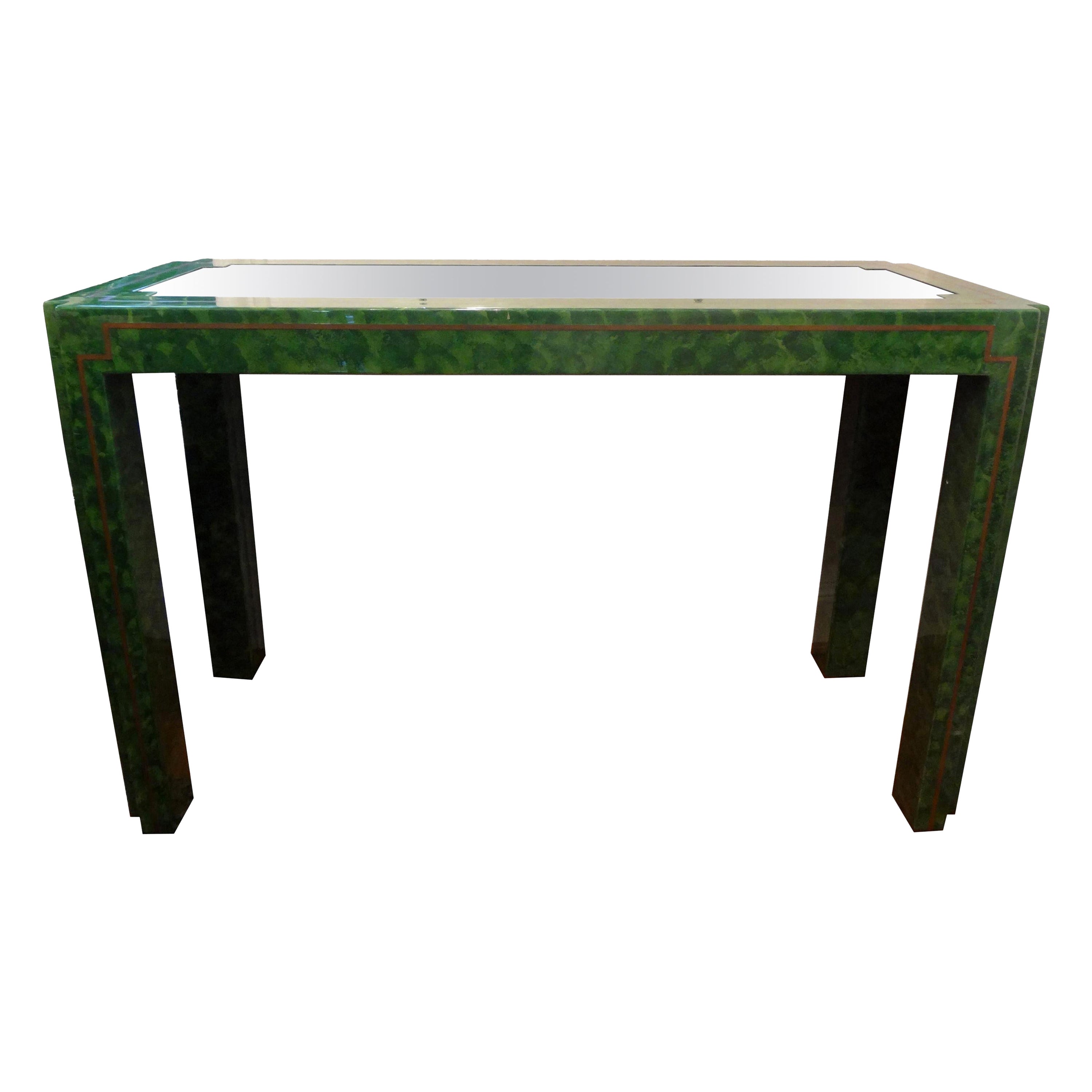 Table console en laque verte et laiton