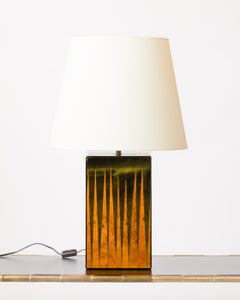 Green Lacquer & Burl Tips Important Table Lamp att. JC Mahey - France 1980s