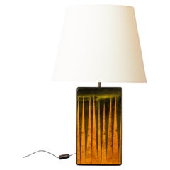 Green Lacquer & Burl Tips Important Table Lamp att. JC Mahey - France 1980s