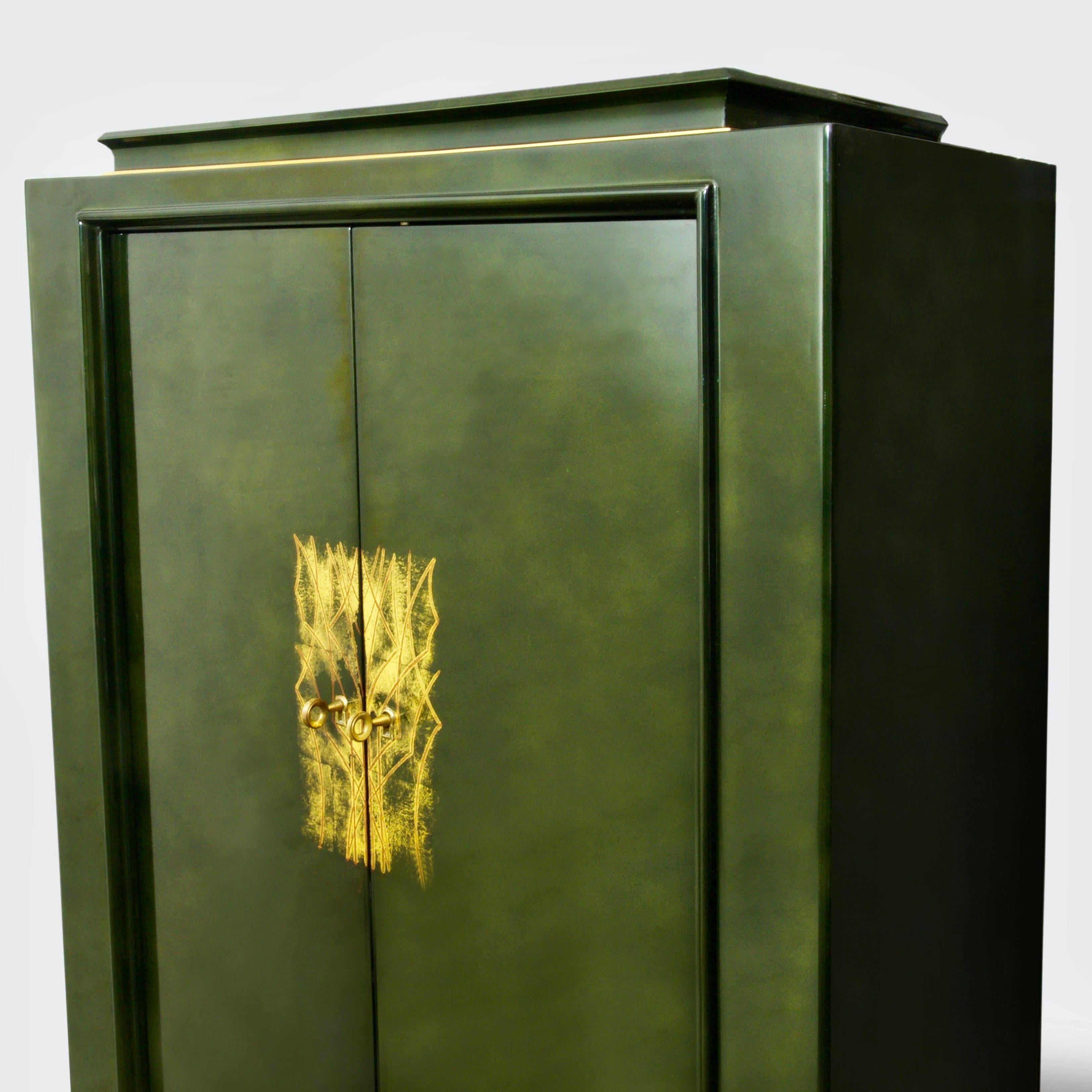 Green Lacquer Cabinet by Andre Domin & Marcel Genevriere for Maison Dominique 2