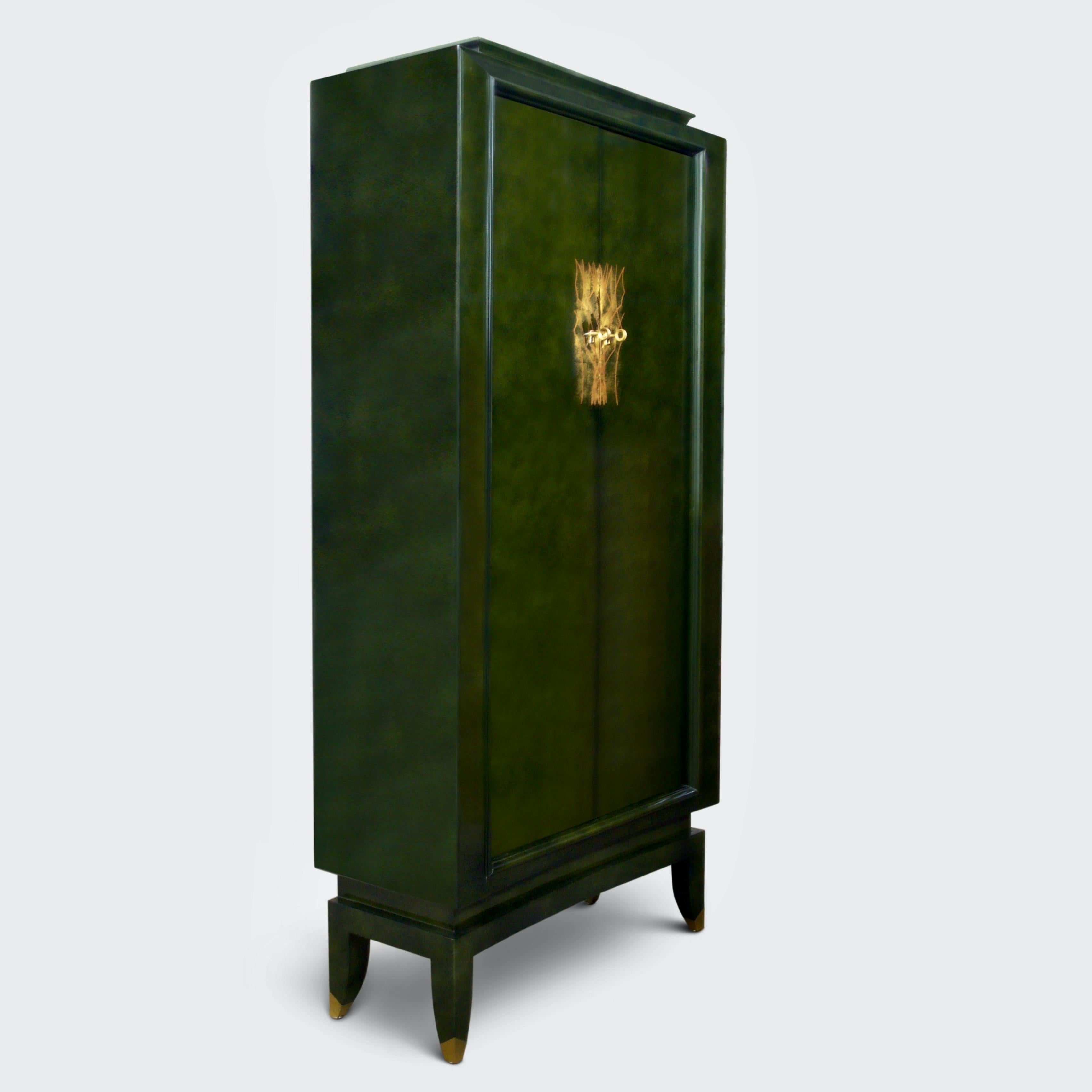 Green Lacquer Cabinet by Andre Domin & Marcel Genevriere for Maison Dominique 3