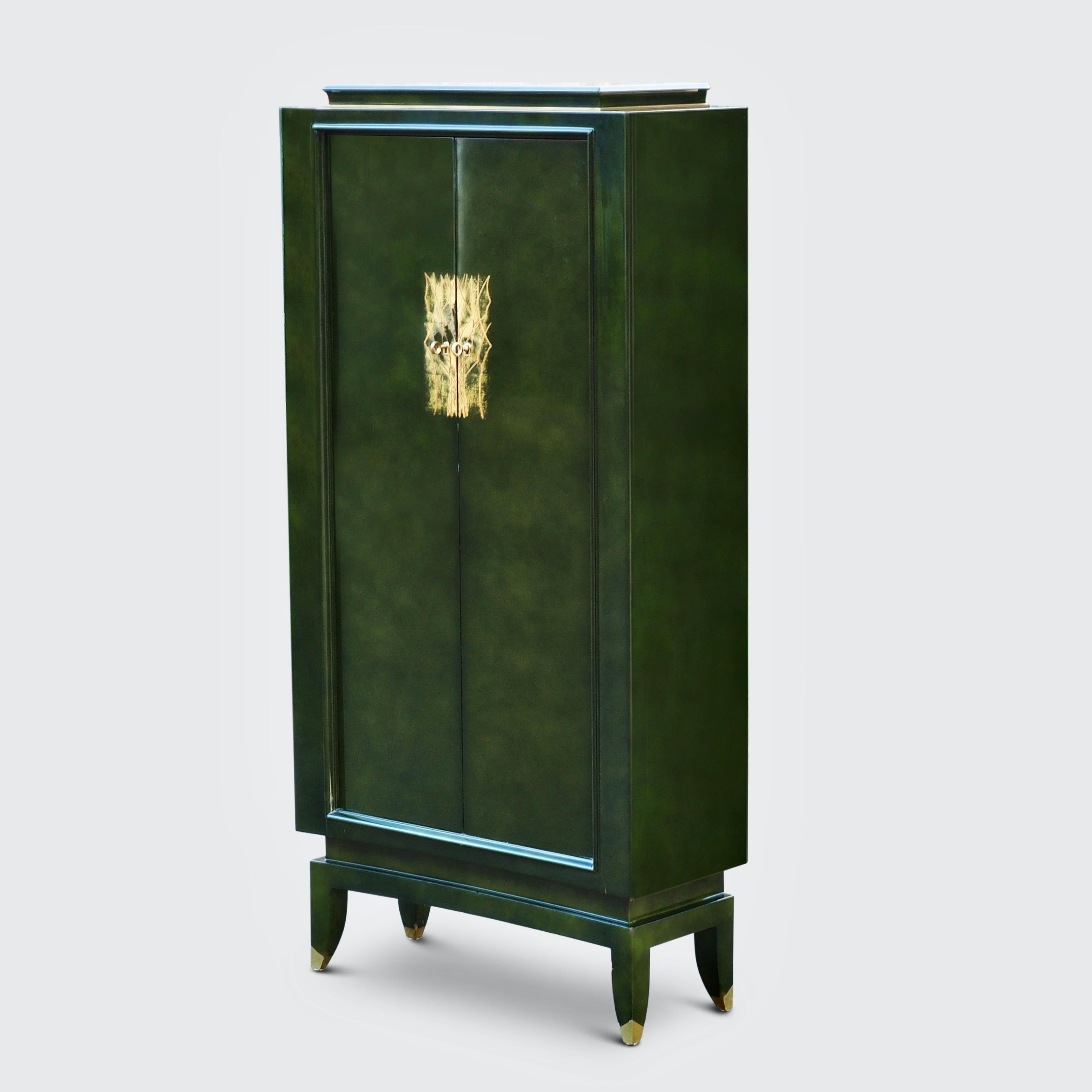 Green Lacquer Cabinet by Andre Domin & Marcel Genevriere for Maison Dominique 5