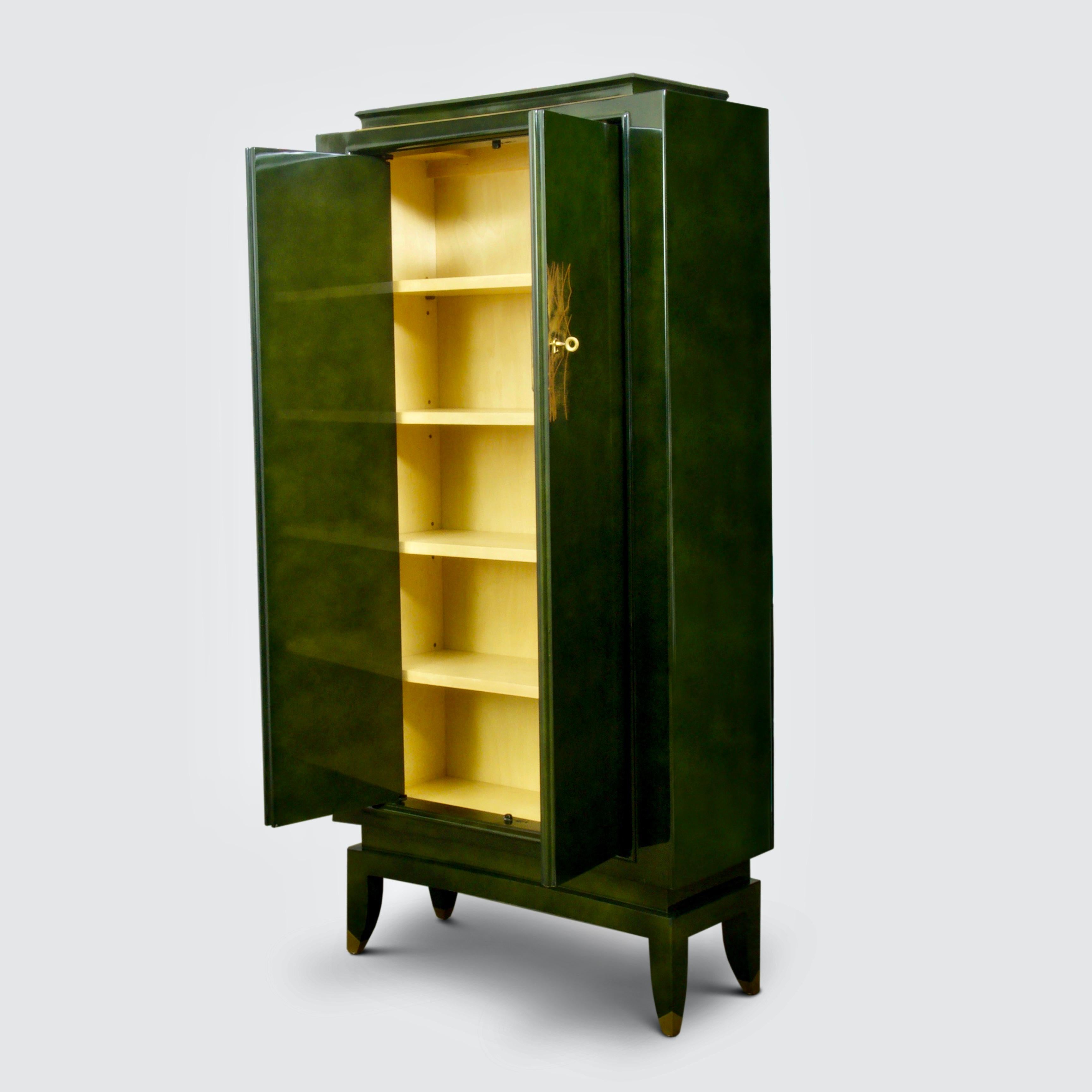 Art Deco Green Lacquer Cabinet by Andre Domin & Marcel Genevriere for Maison Dominique