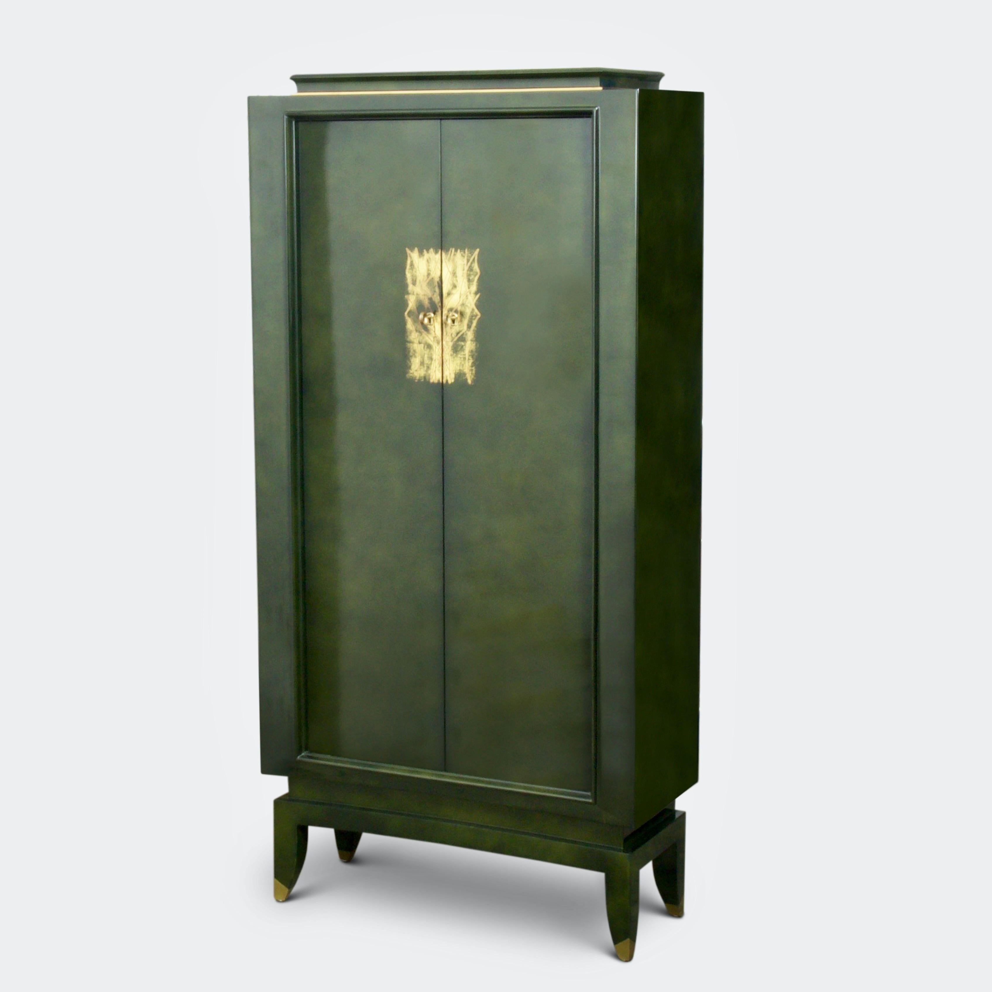 French Green Lacquer Cabinet by Andre Domin & Marcel Genevriere for Maison Dominique