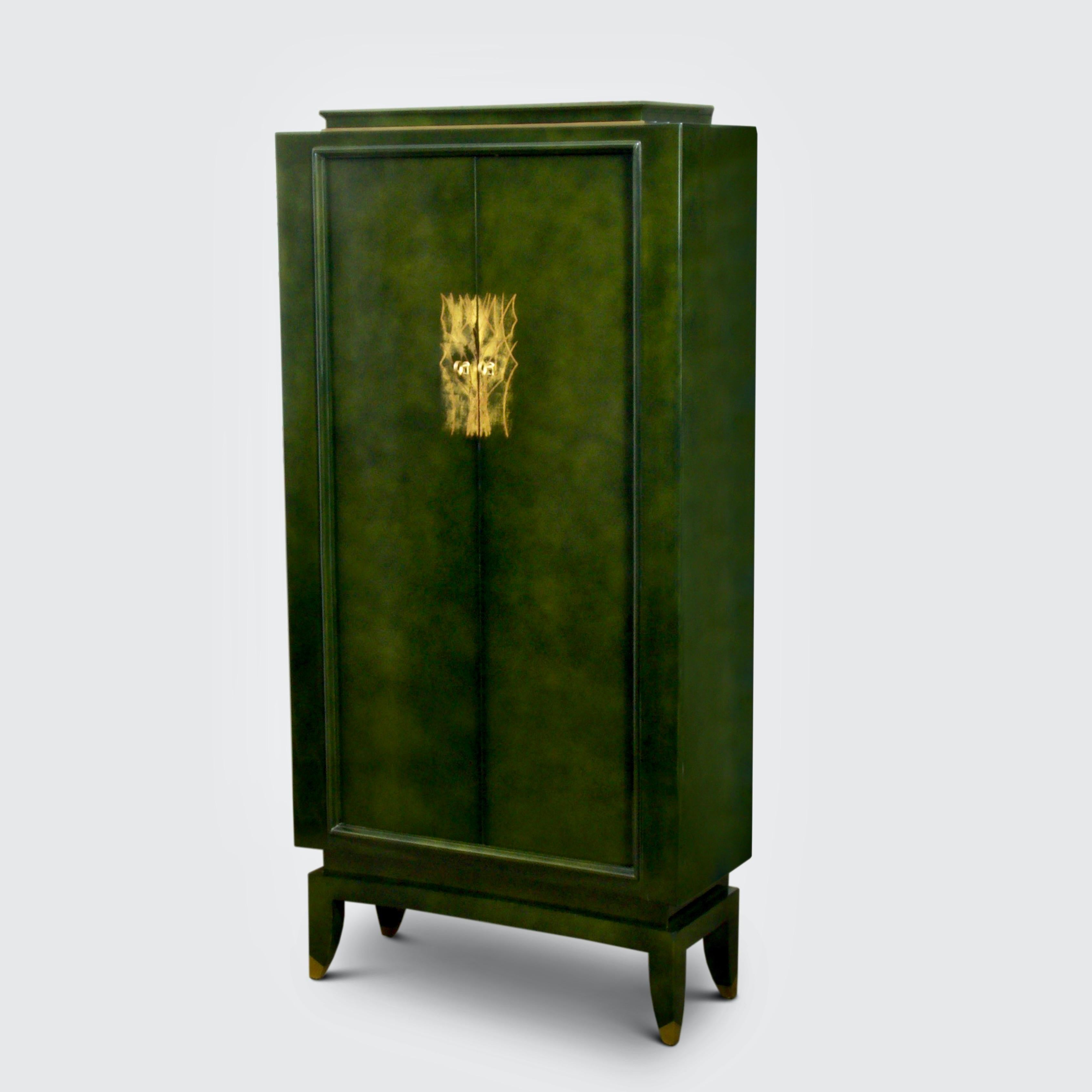 Lacquered Green Lacquer Cabinet by Andre Domin & Marcel Genevriere for Maison Dominique