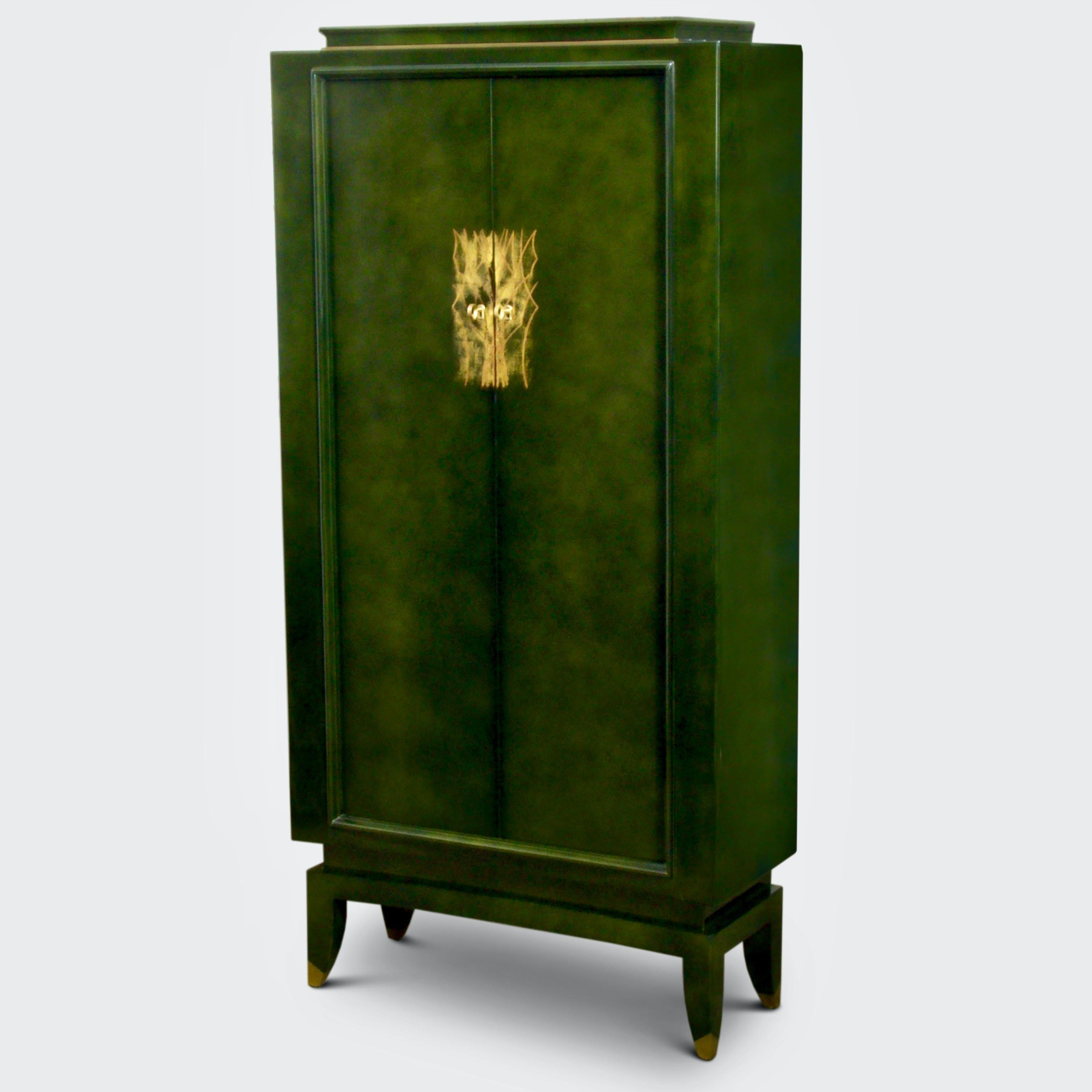 20th Century Green Lacquer Cabinet by Andre Domin & Marcel Genevriere for Maison Dominique