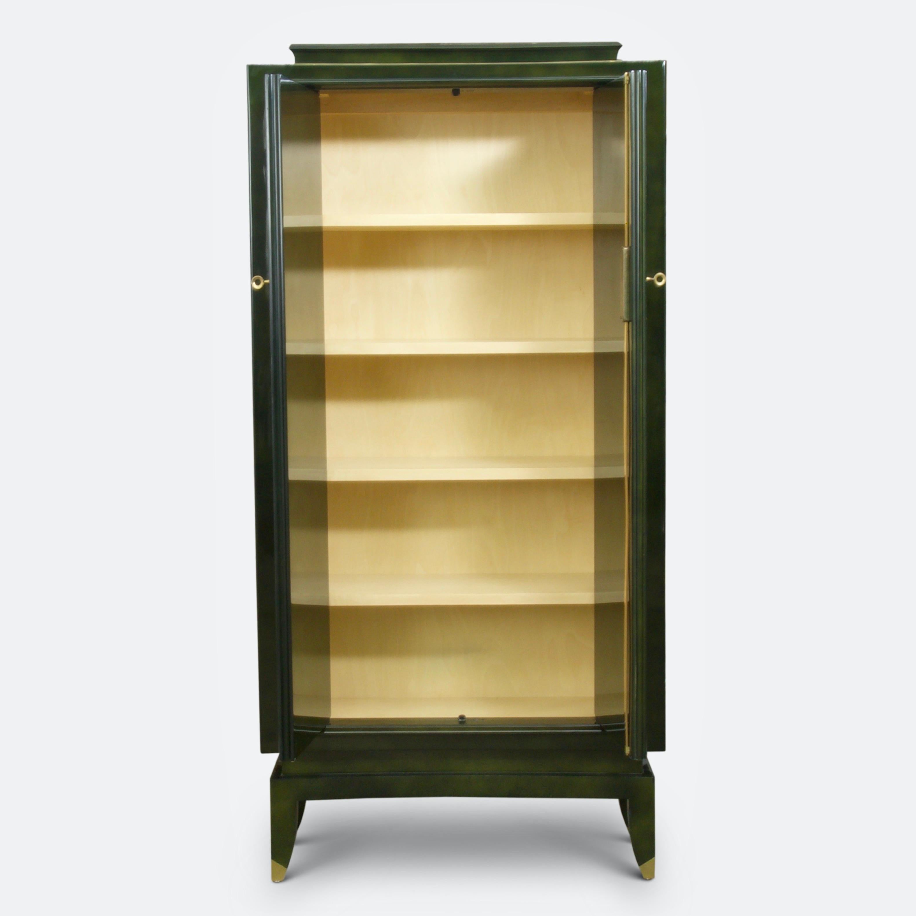 Wood Green Lacquer Cabinet by Andre Domin & Marcel Genevriere for Maison Dominique