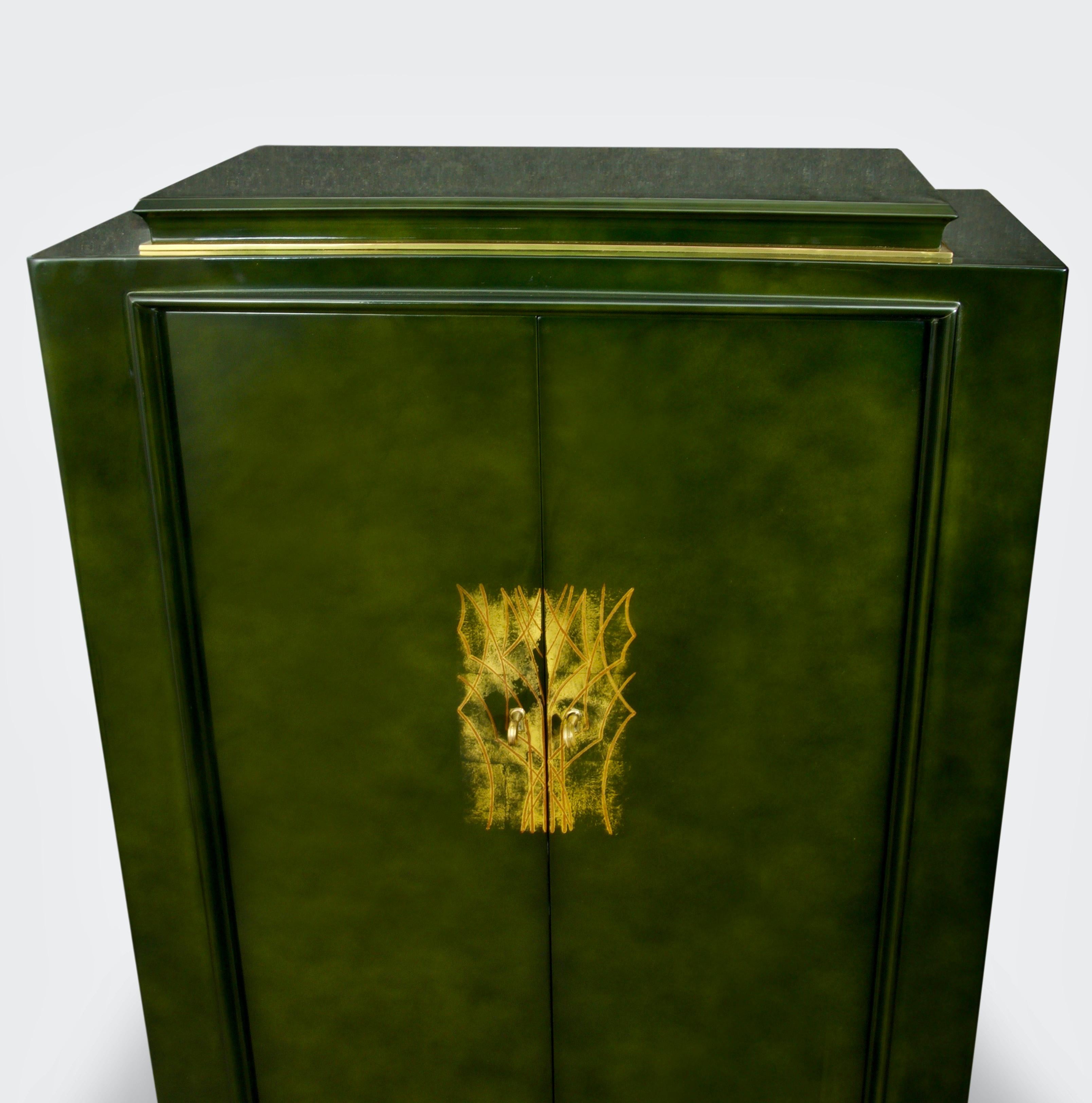 Green Lacquer Cabinet by Andre Domin & Marcel Genevriere for Maison Dominique 1