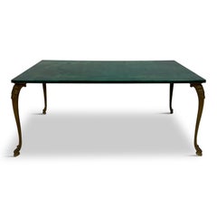 Green Lacquered Goatskin Coffee table with Brass Legs by Aldo Tura