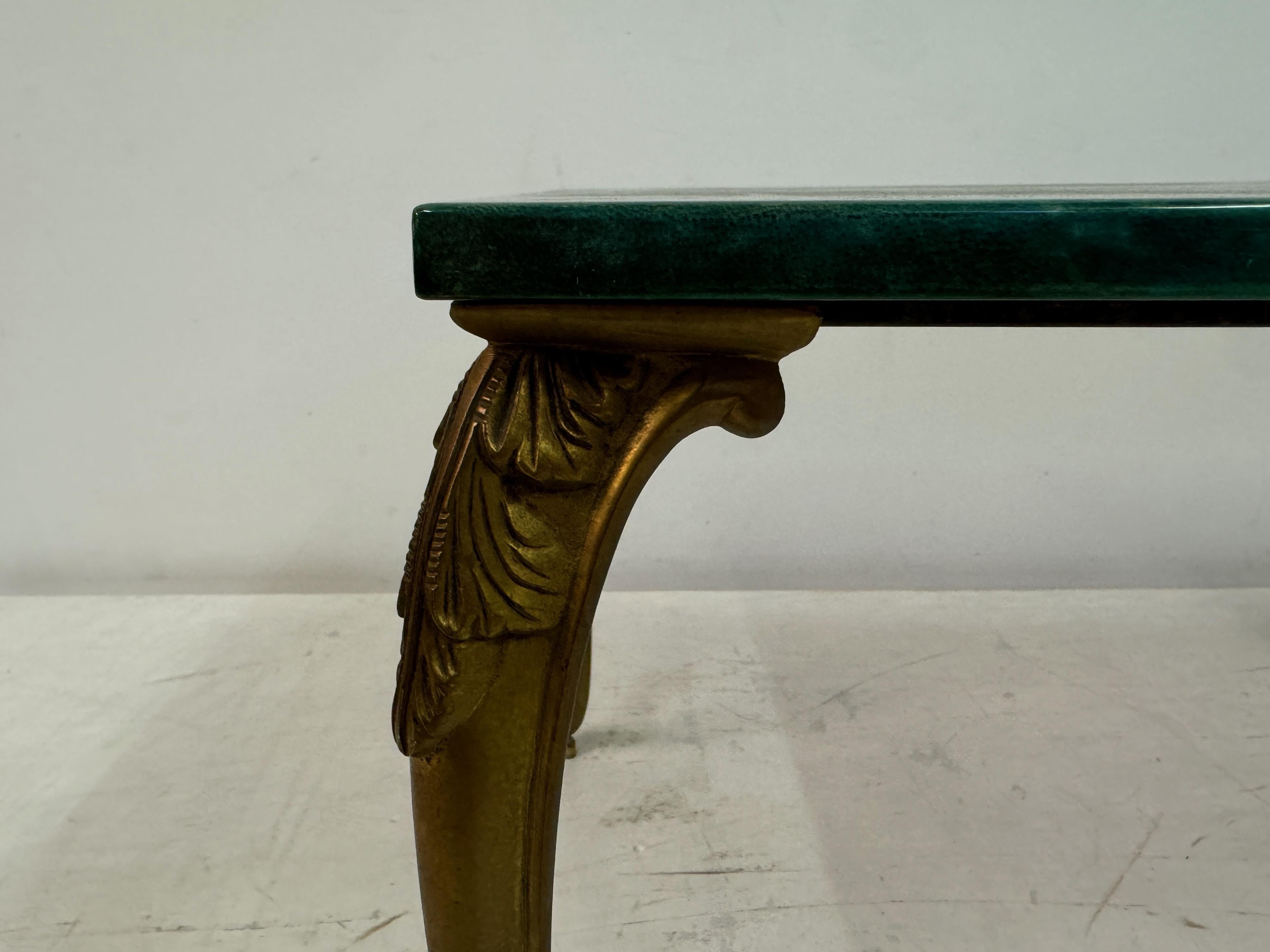 20th Century Green Lacquered Goatskin Coffee table with Brass Legs by Aldo Tura