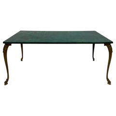 Green Lacquered Goatskin Coffee table with Brass Legs by Aldo Tura
