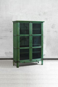 Green lacquered living room display cabinet, 1980s