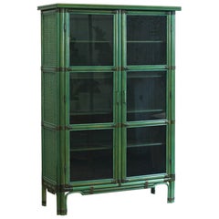 Green lacquered living room display cabinet, 1980s