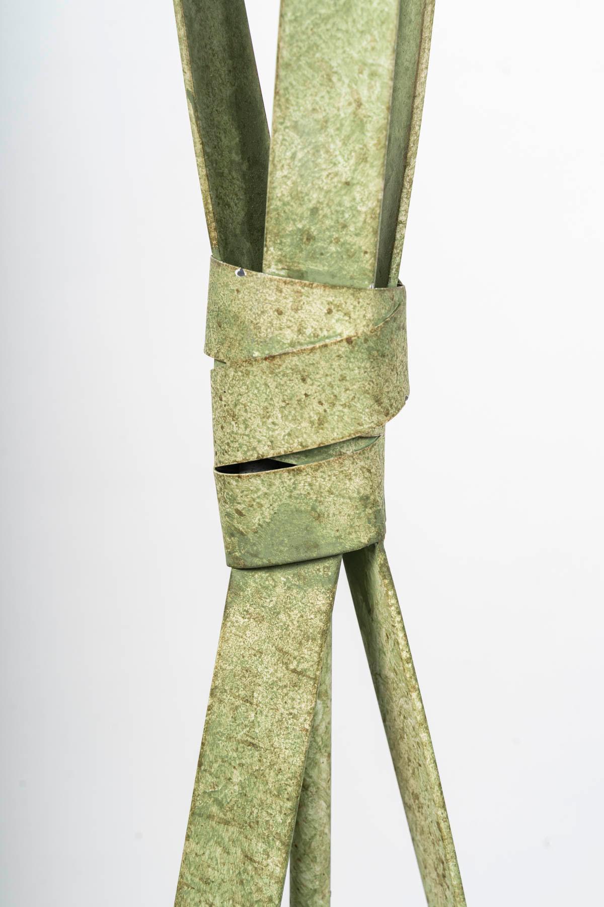 French Green Lacquered Metal Floor Lamp with Murano Glass Bowl, 20th Century. For Sale