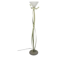 Green Lacquered Metal Floor Lamp with Murano Glass Bowl, 20th Century.