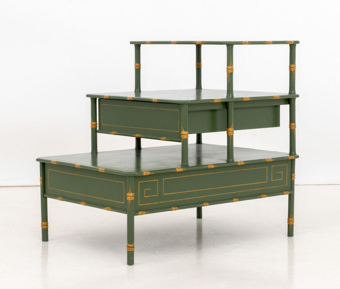 Modern Green Lacquered Three-Tier Bedside Table For Sale