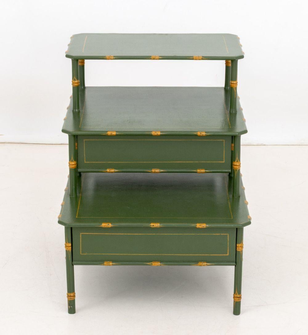 20th Century Green Lacquered Three-Tier Bedside Table For Sale