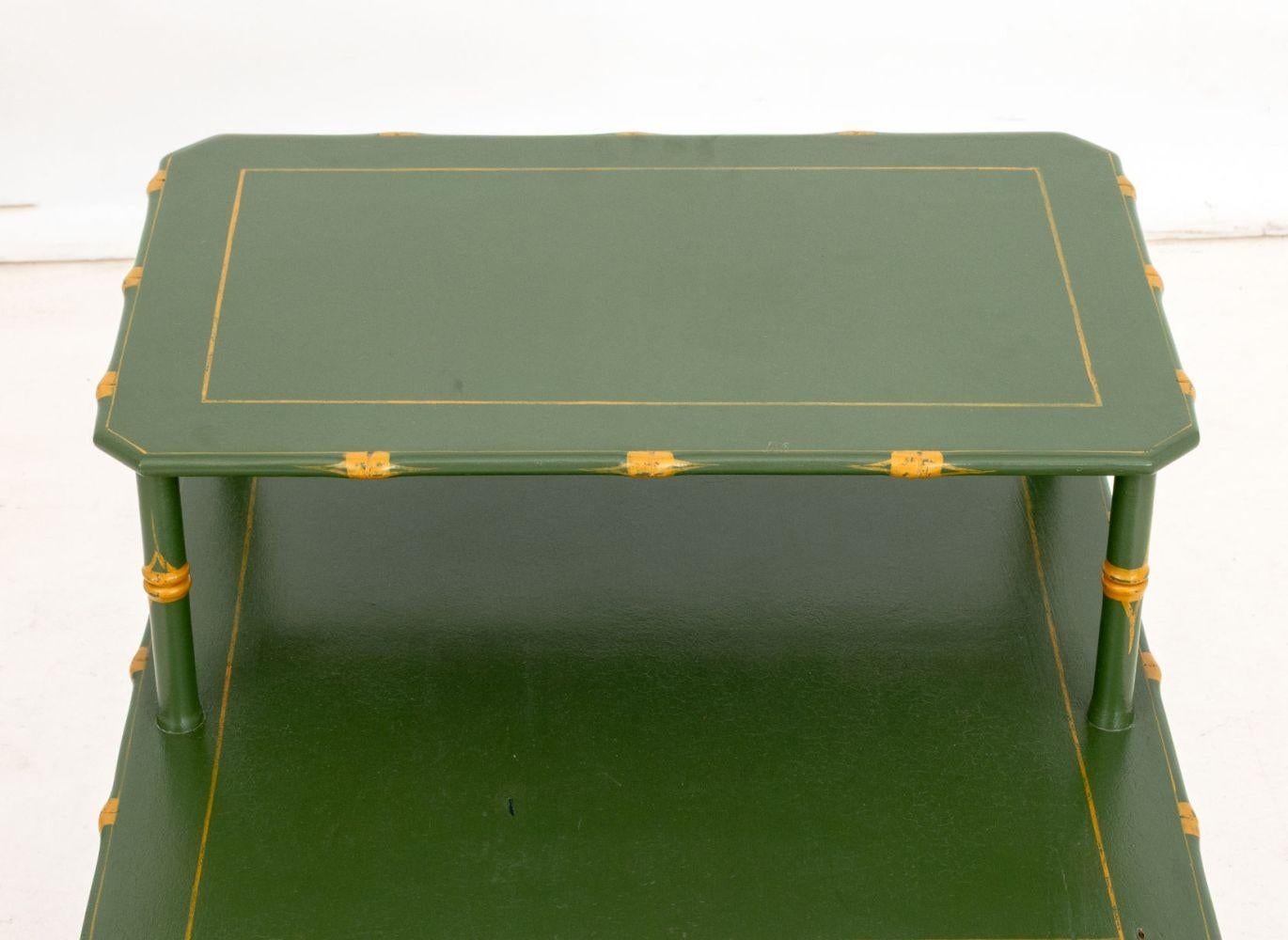 Wood Green Lacquered Three-Tier Bedside Table For Sale