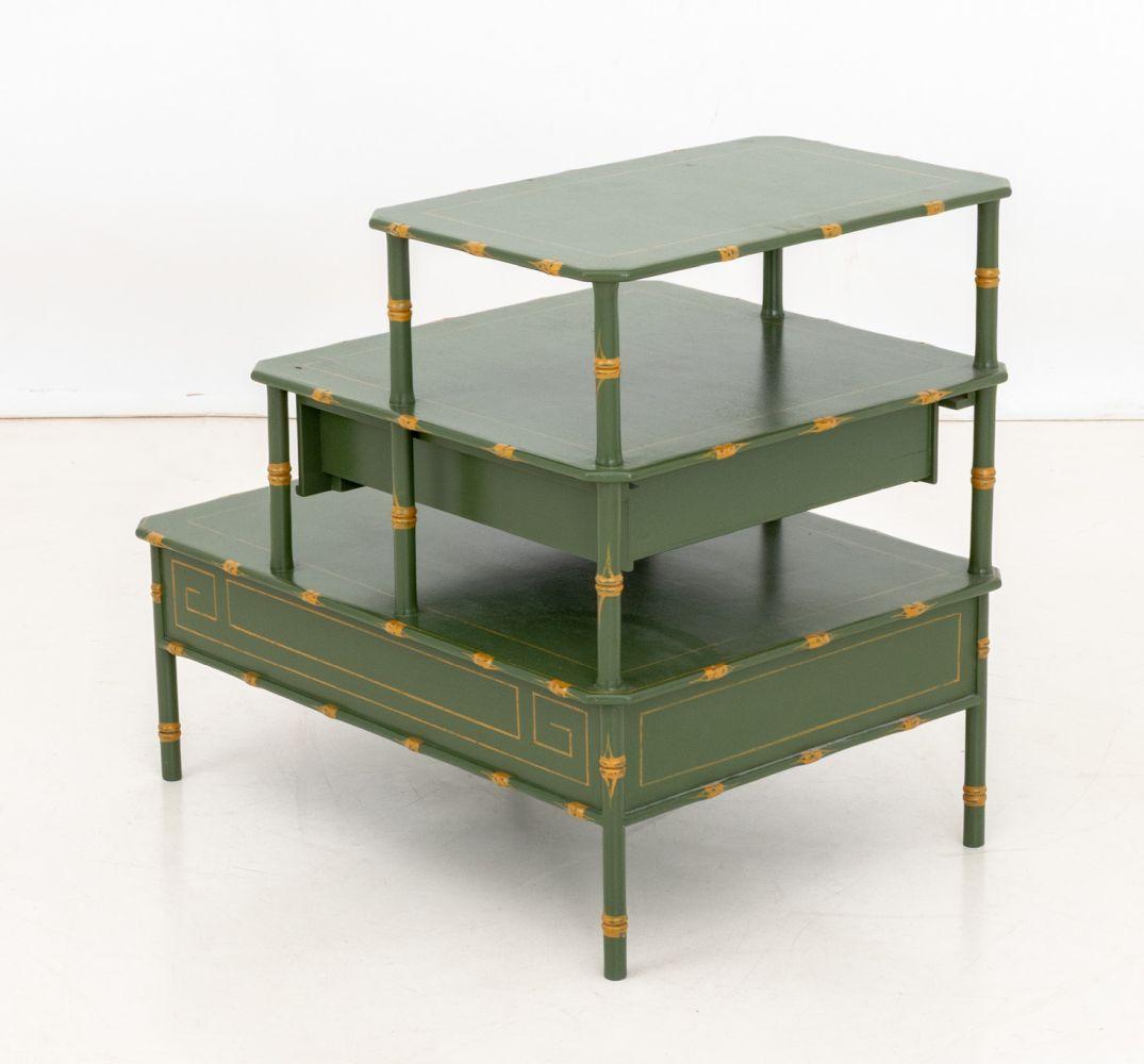 Green Lacquered Three-Tier Bedside Table For Sale 2