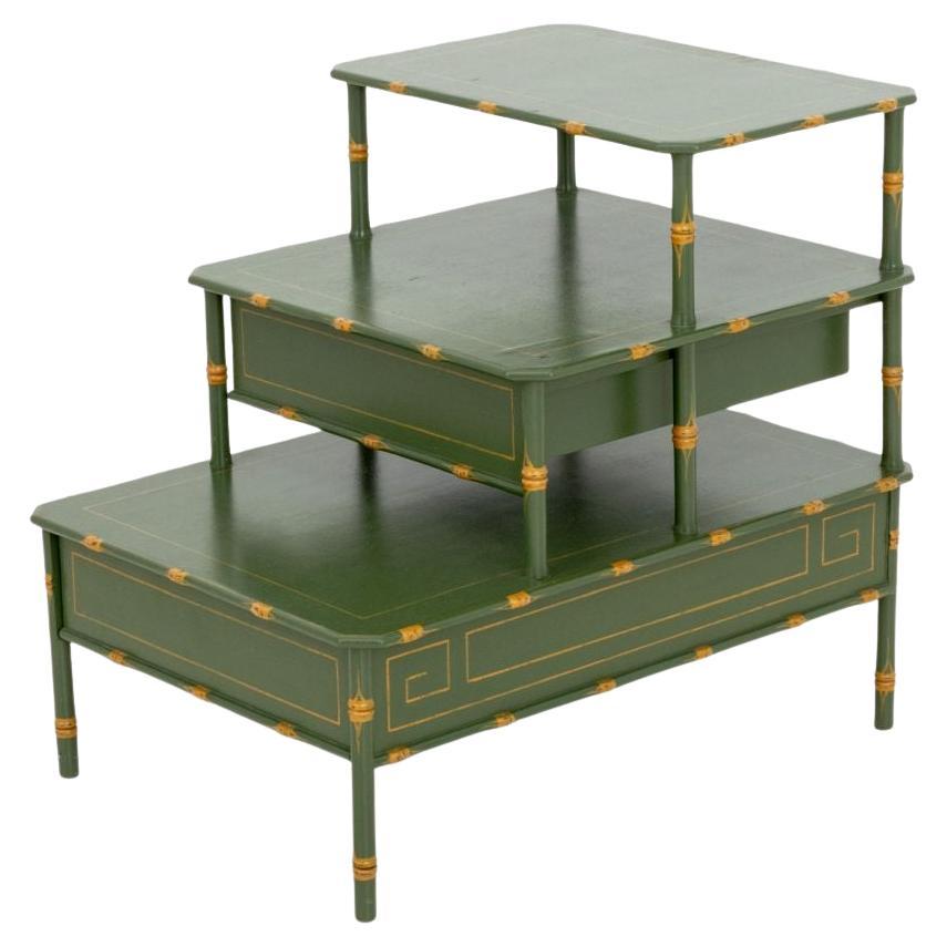 Green Lacquered Three-Tier Bedside Table For Sale