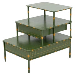 Green Lacquered Three-Tier Bedside Table