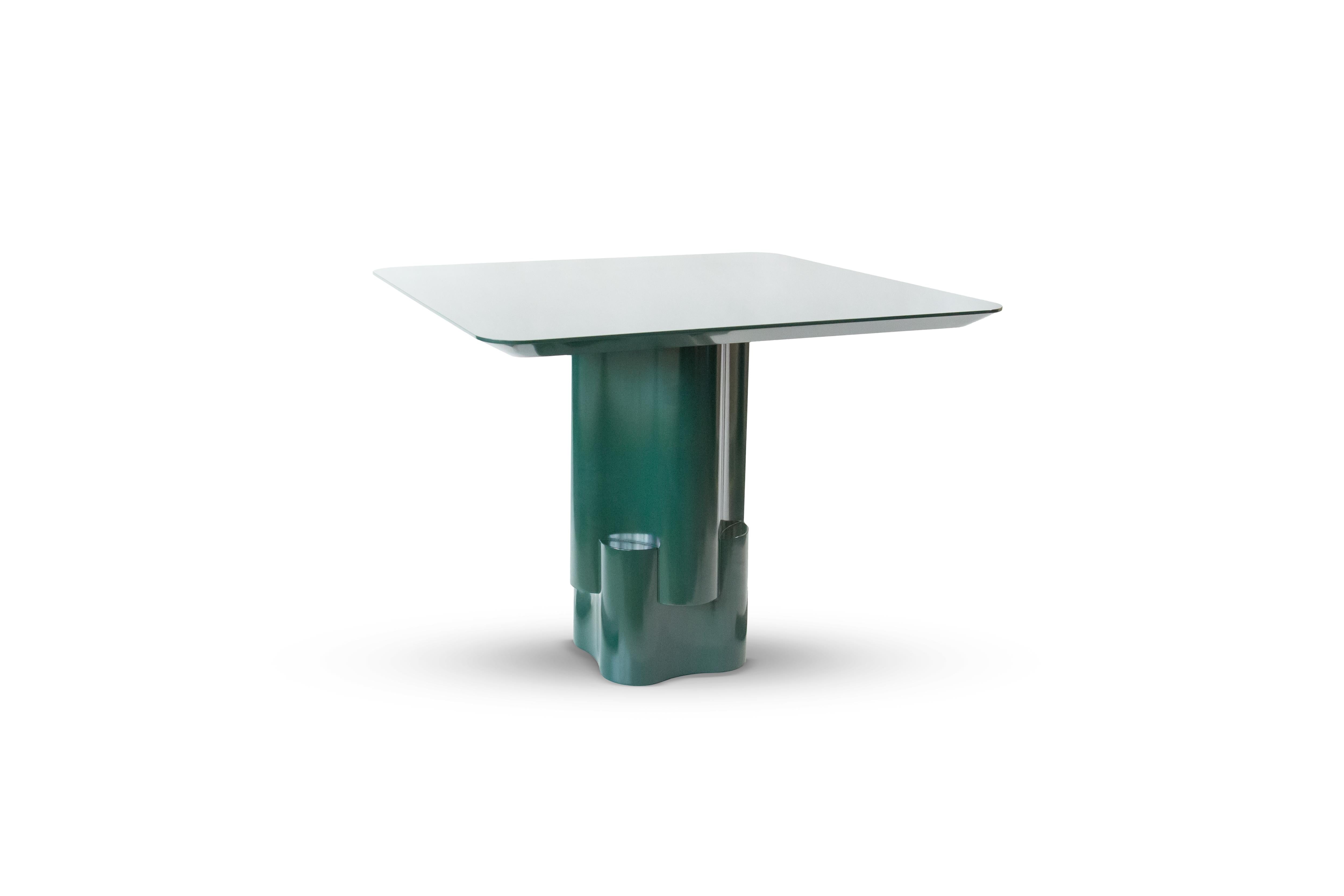 Modern Green Lacquered Tsugime Pedestal Table by Chapter & Verse For Sale