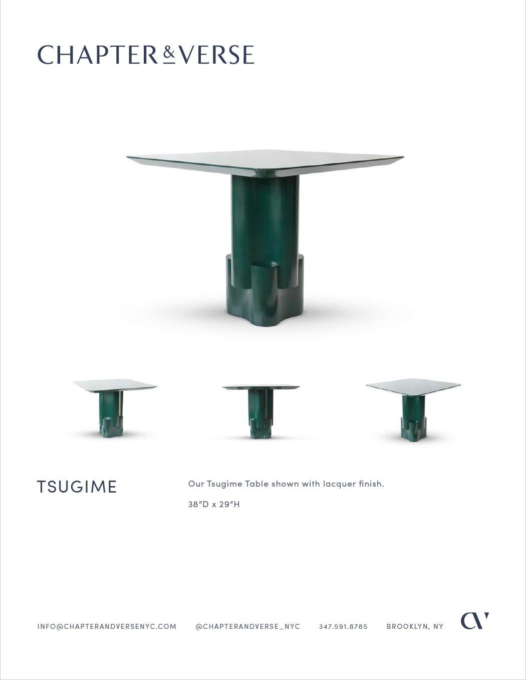 Green Lacquered Tsugime Pedestal Table by Chapter & Verse In New Condition For Sale In Brooklyn, NY