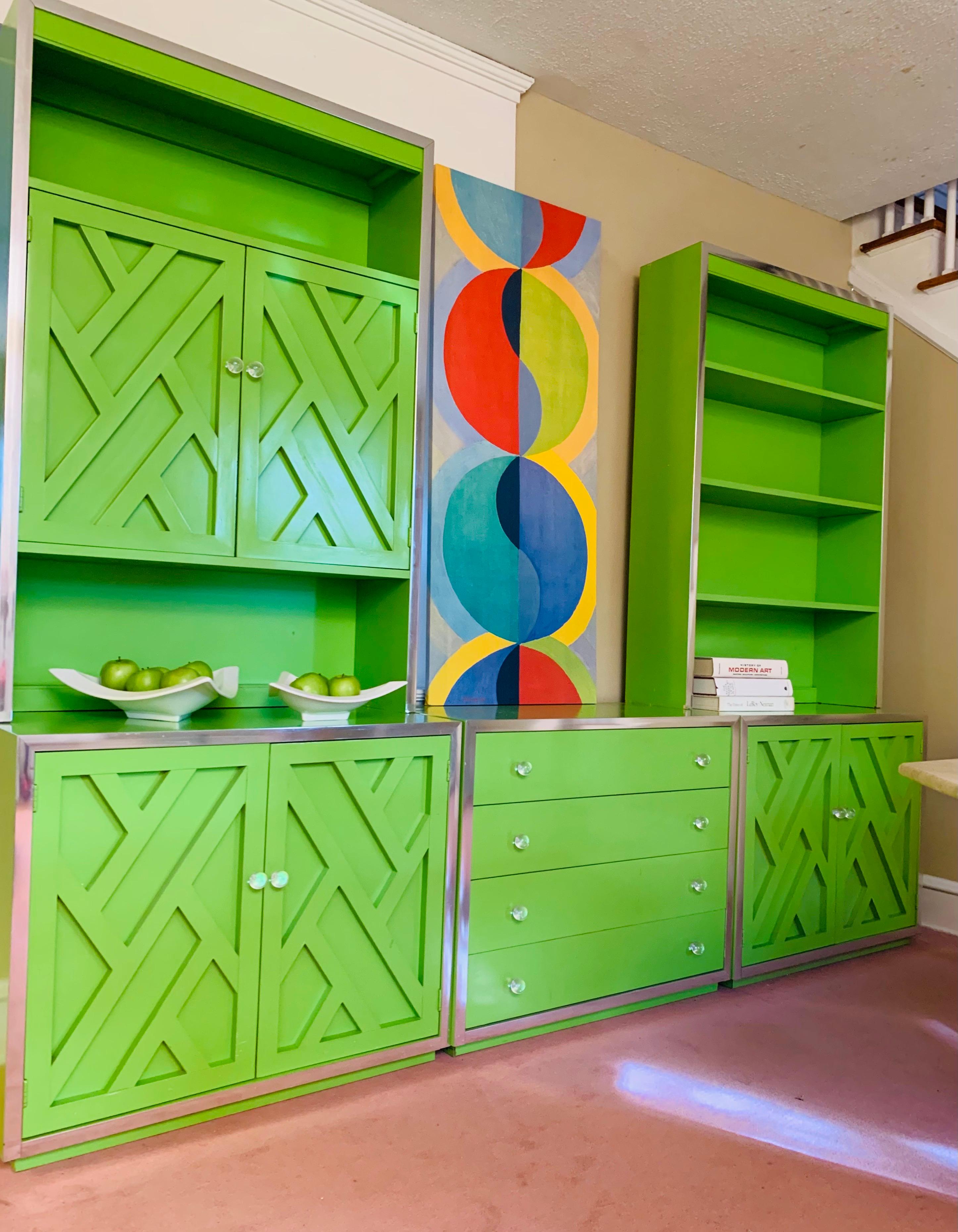 North American Green Lacquered Wall Unit by Henredon Furniture, 1970's, American