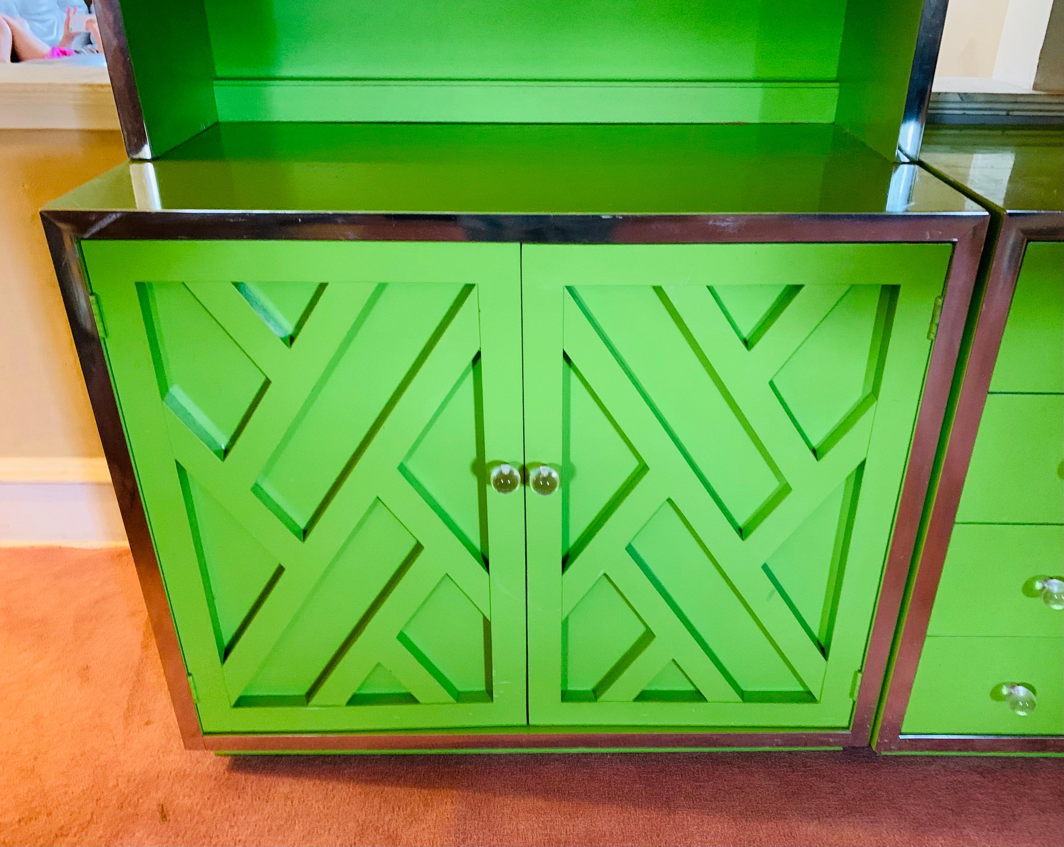Hand-Crafted Green Lacquered Wall Unit by Henredon Furniture, 1970's, American