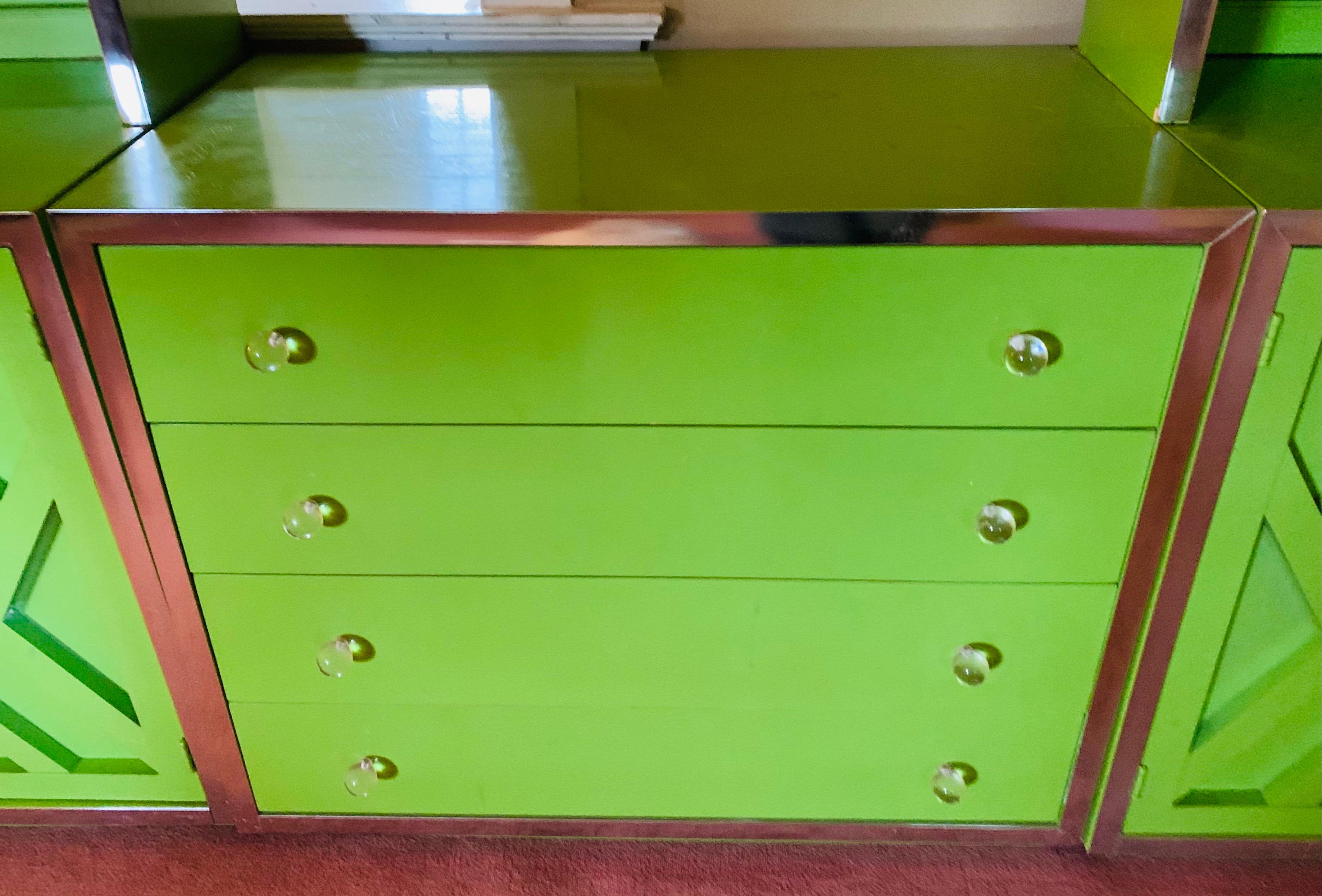Green Lacquered Wall Unit by Henredon Furniture, 1970's, American In Good Condition In Philadelphia, PA