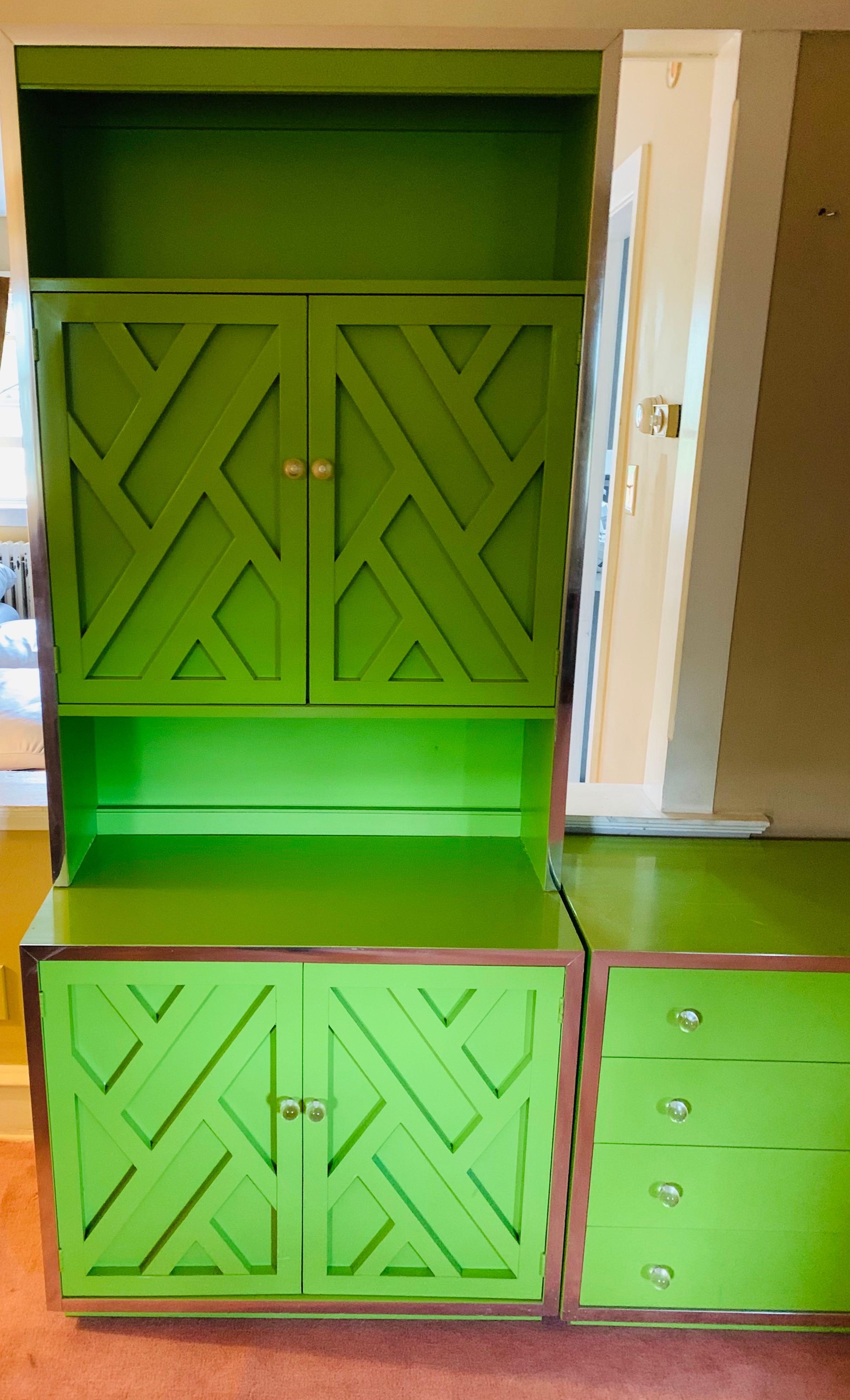 Green Lacquered Wall Unit by Henredon Furniture, 1970's, American 1