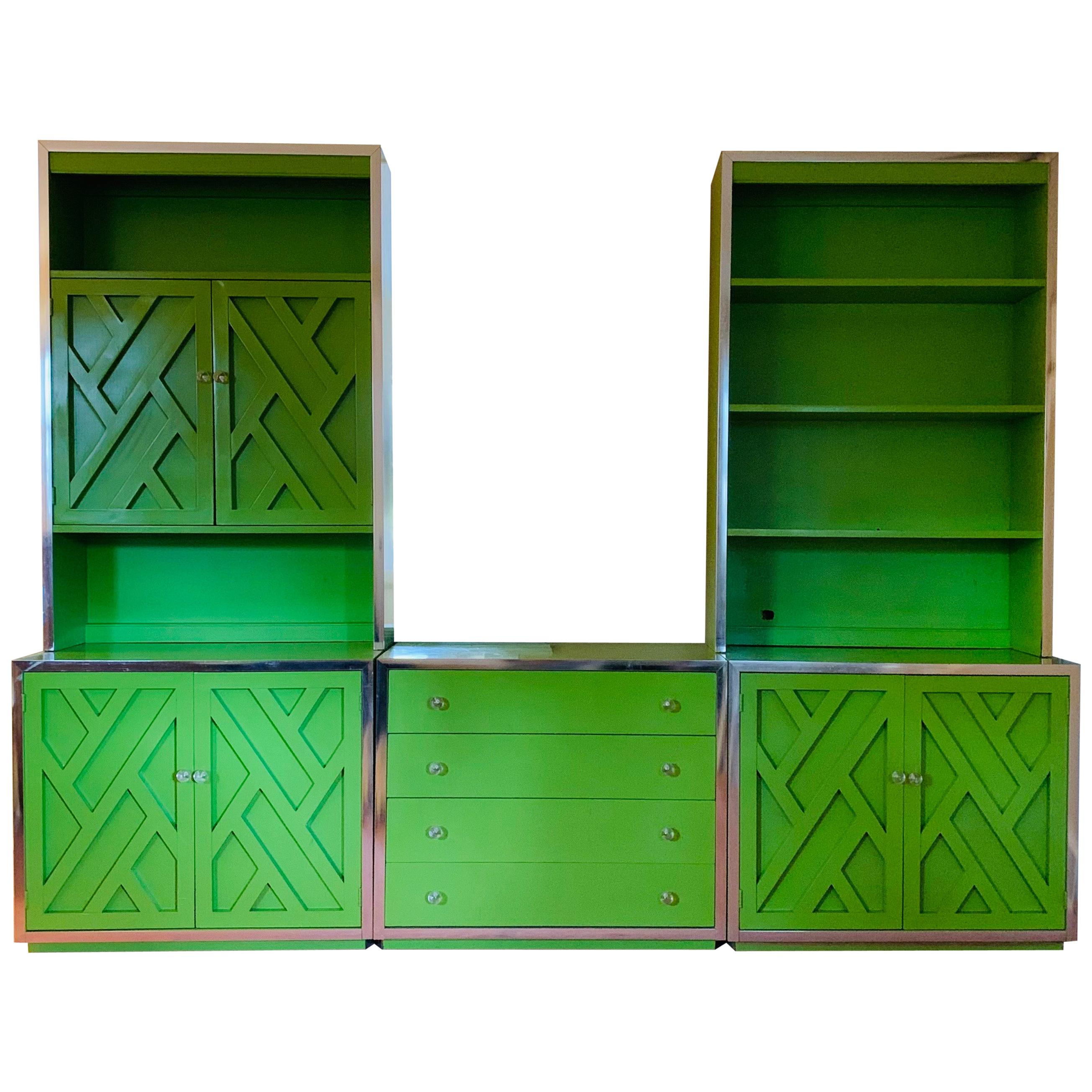 Green Lacquered Wall Unit by Henredon Furniture, 1970's, American