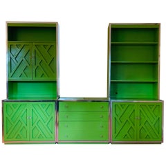 Retro Green Lacquered Wall Unit by Henredon Furniture, 1970's, American