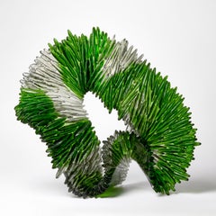 Green Lamellae, a green & clear textured cast glass artwork Nina Casson McGarva