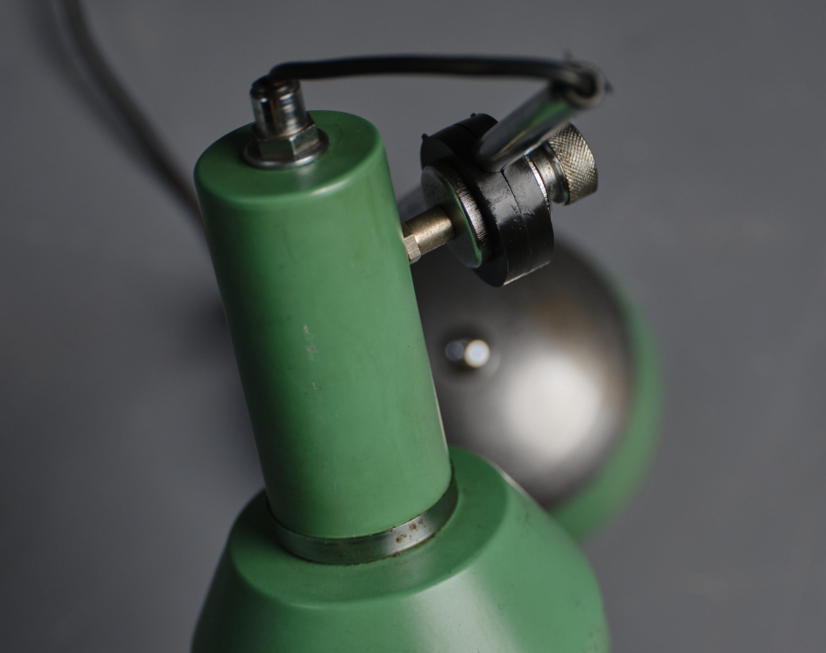 Mid-Century Modern Vintage 70's Green Table Lamps with Modern Design and Steel Details For Sale