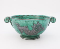Green Large Bowl Argenta #901, Wilhelm Kåge Fish, Scandinavian Modern, Dragon