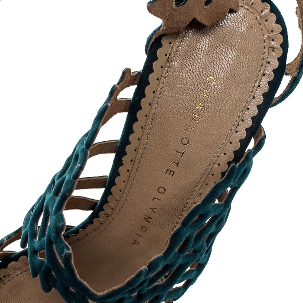 Green Laser Cut Suede Belinda Peep Toe Platform Sandals Size 37.5 1