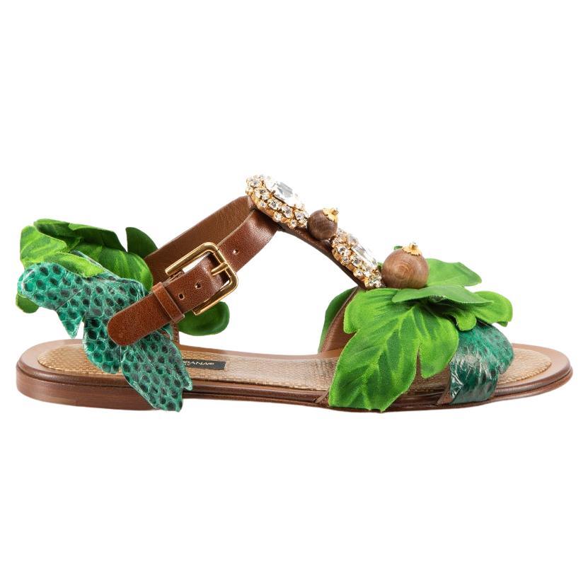Green Leaf Leather Keira Crystal Sandals Size IT 36 For Sale