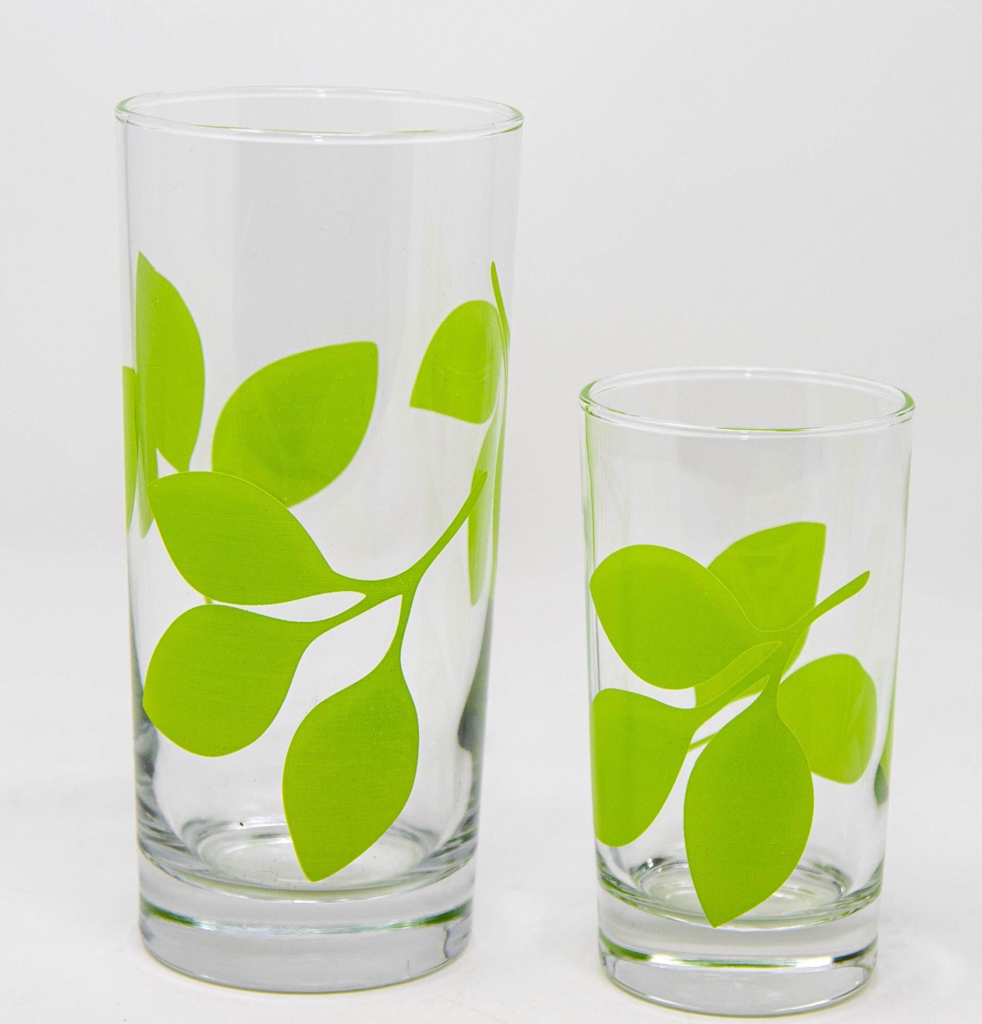 Green Leaf Organic Pattern Drinking Glasses Barware Tumblers Set of 26 For Sale 4