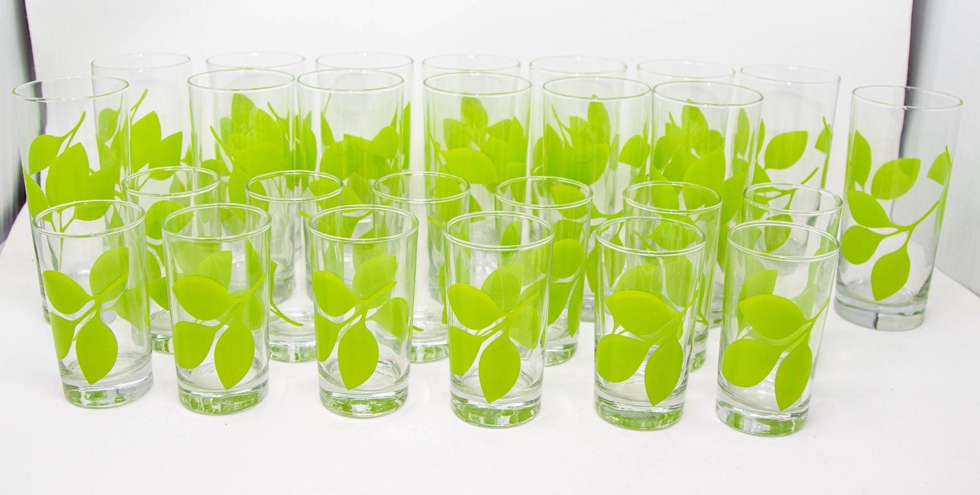 Green Leaf Organic Pattern Drinking Glasses Barware Tumblers Set of 26 For Sale 7