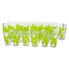 Green Leaf Organic Pattern Drinking Glasses Barware Tumblers Set of 26