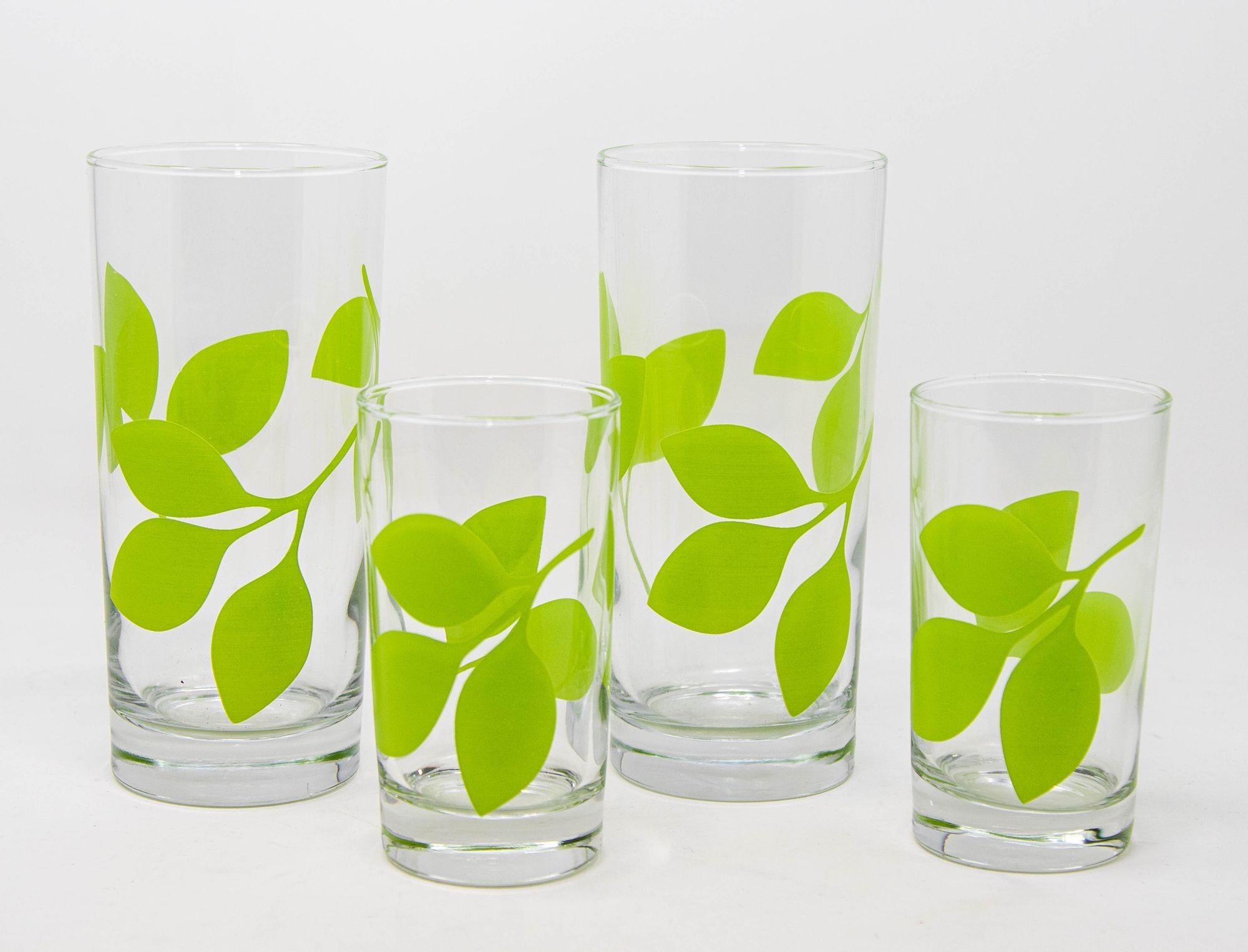 American Green Leaf Organic Pattern Drinking Glasses Barware Tumblers Set of 26 For Sale