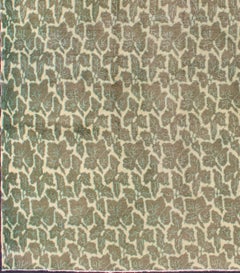 Green Colored Leaf Pattern Vintage Modern Rug in Squared Shape 7' x 8'8