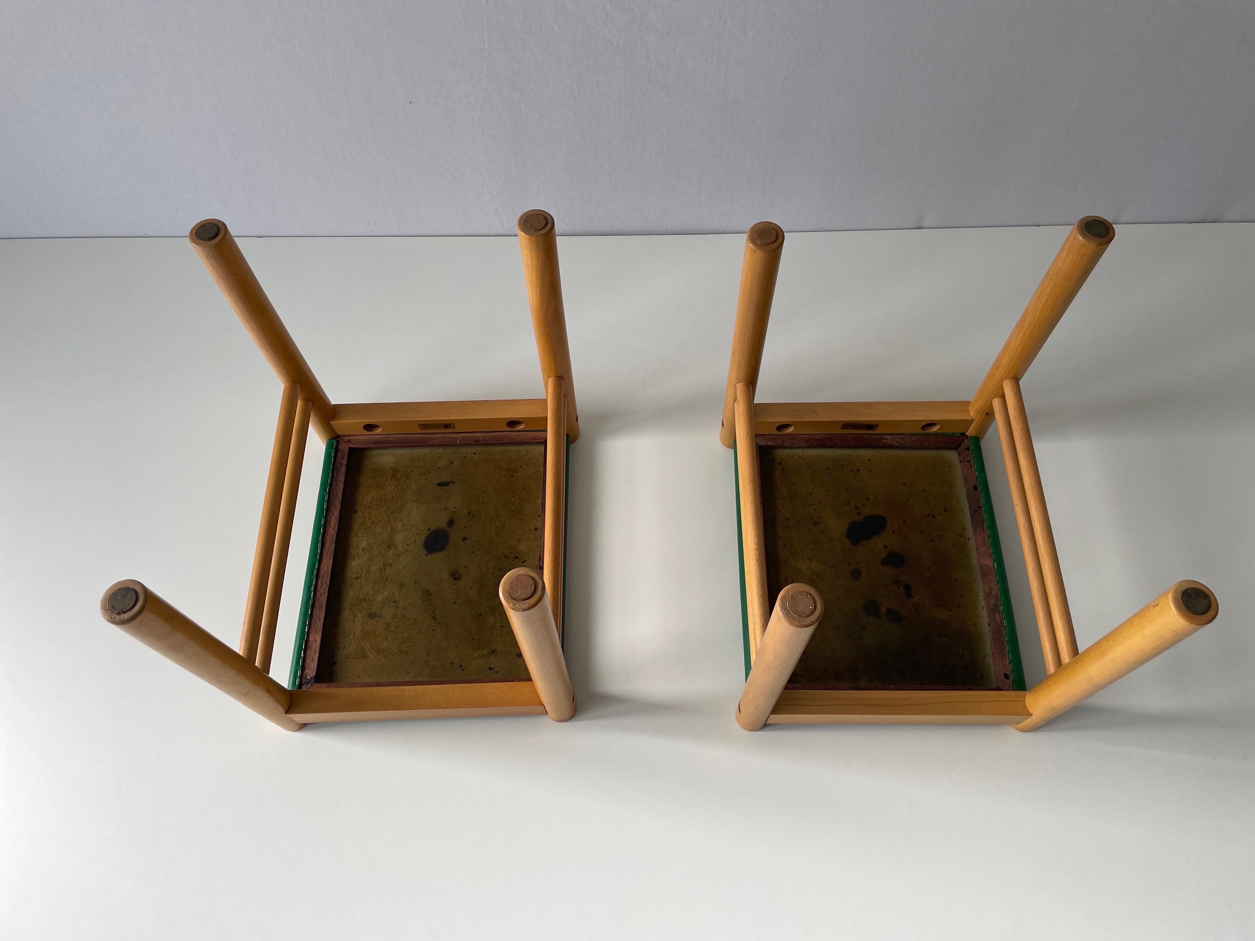 Green Leather and Birch Wood Pair of Stools by IBISCO, 1970s, Italy For Sale 8