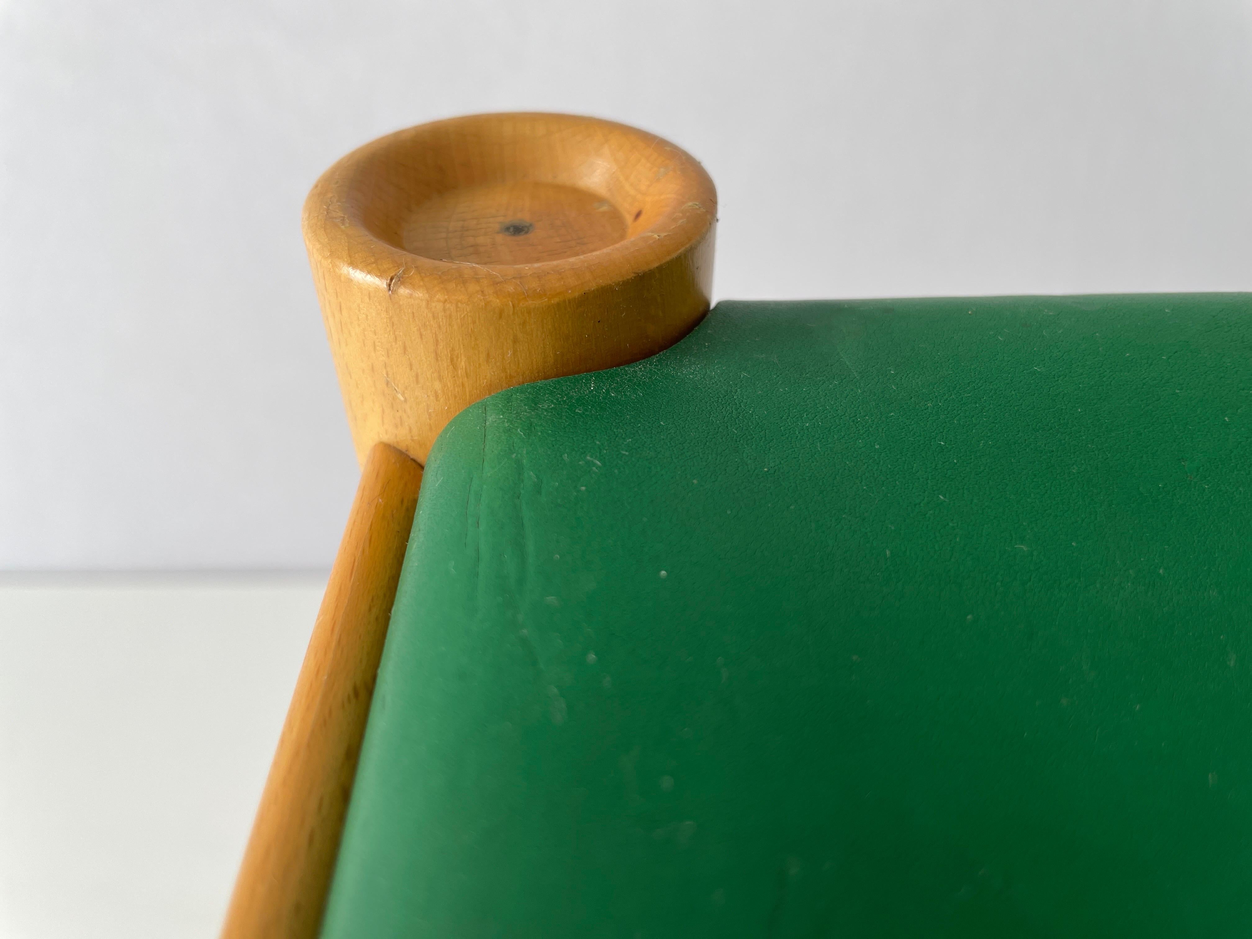 Green Leather and Birch Wood Pair of Stools by IBISCO, 1970s, Italy For Sale 4