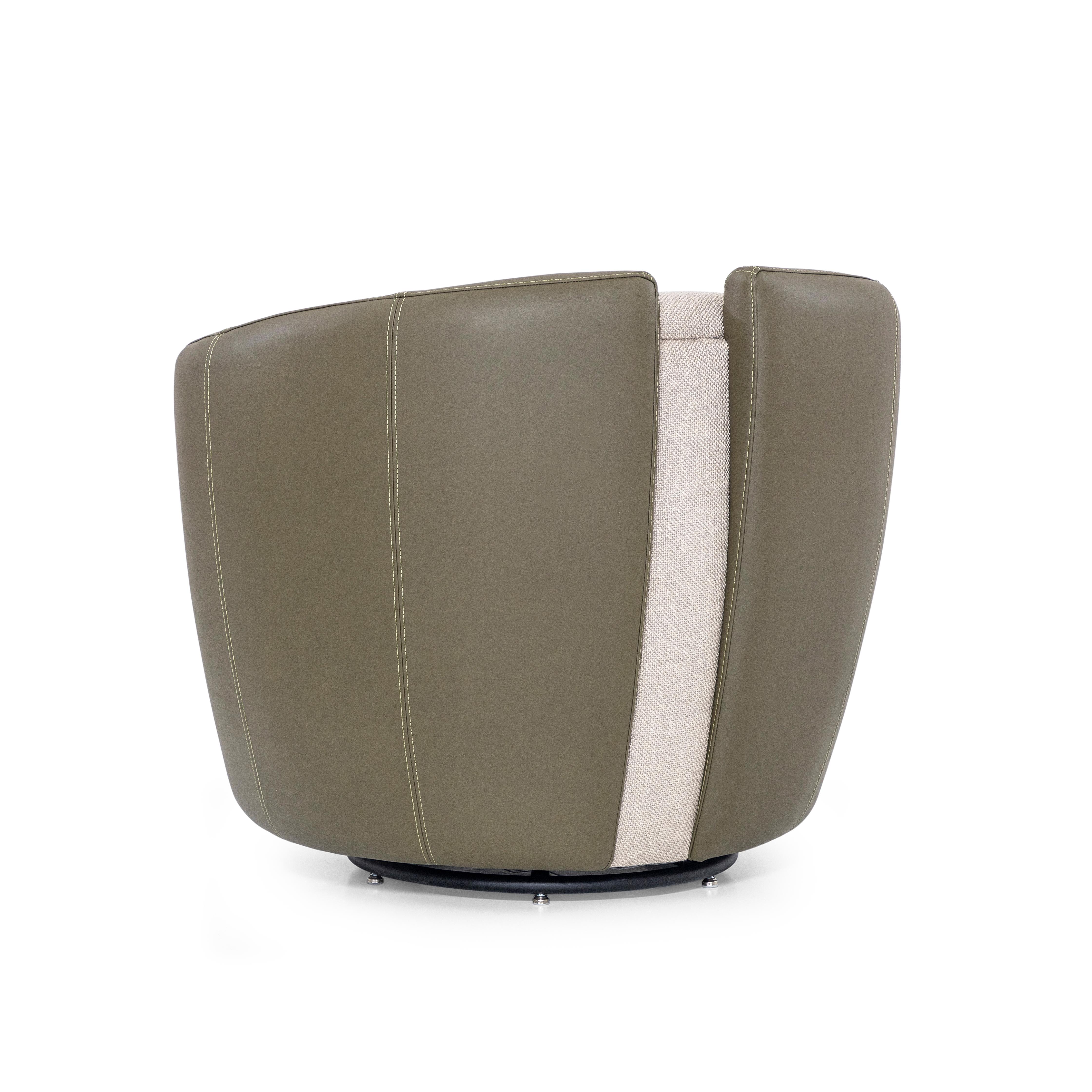 Moderne Fauteuil en cuir vert et tissu gris avec base pivotante en métal - Lirio Line en vente