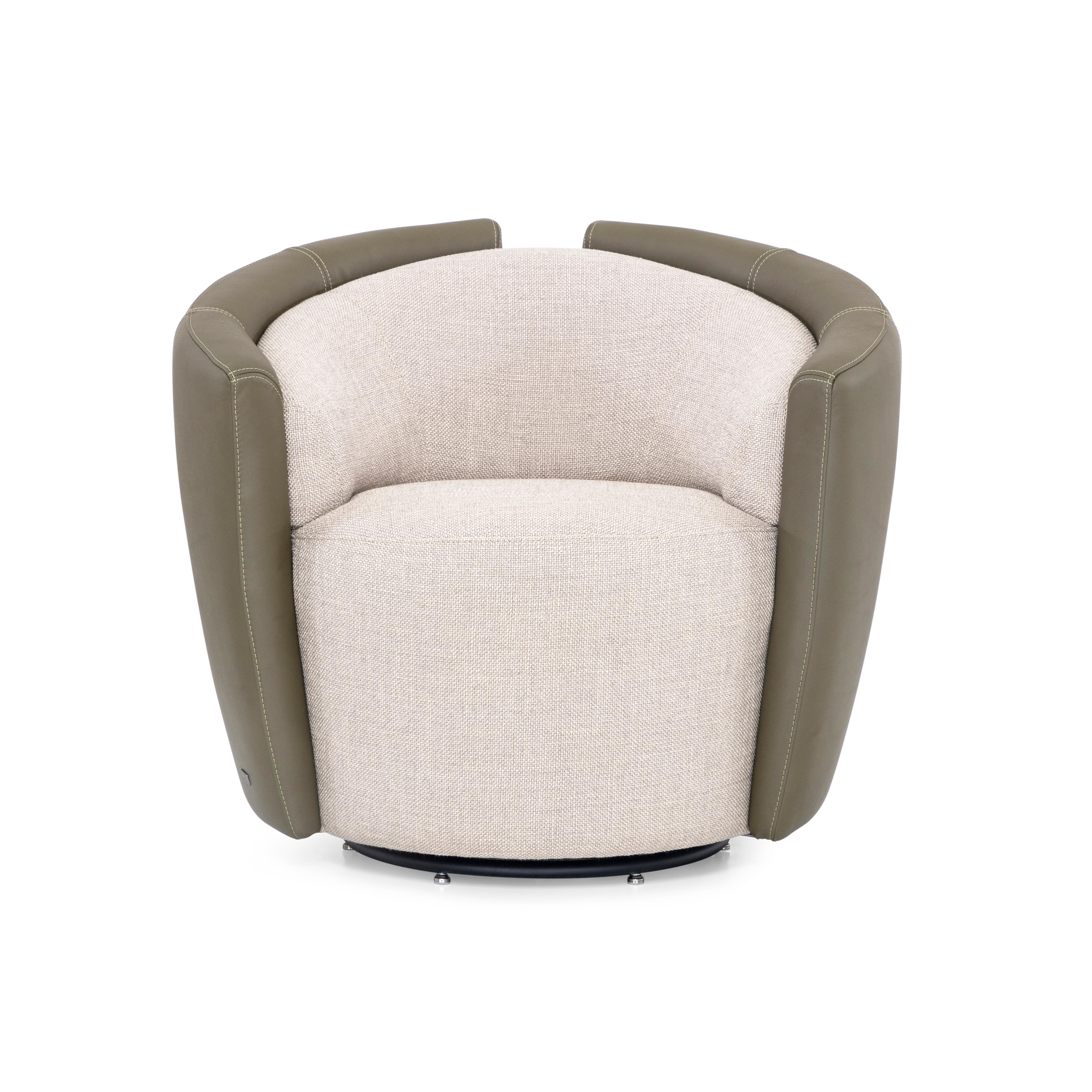 Fauteuil en cuir vert et tissu gris avec base pivotante en métal - Lirio Line Neuf - En vente à Miami, FL