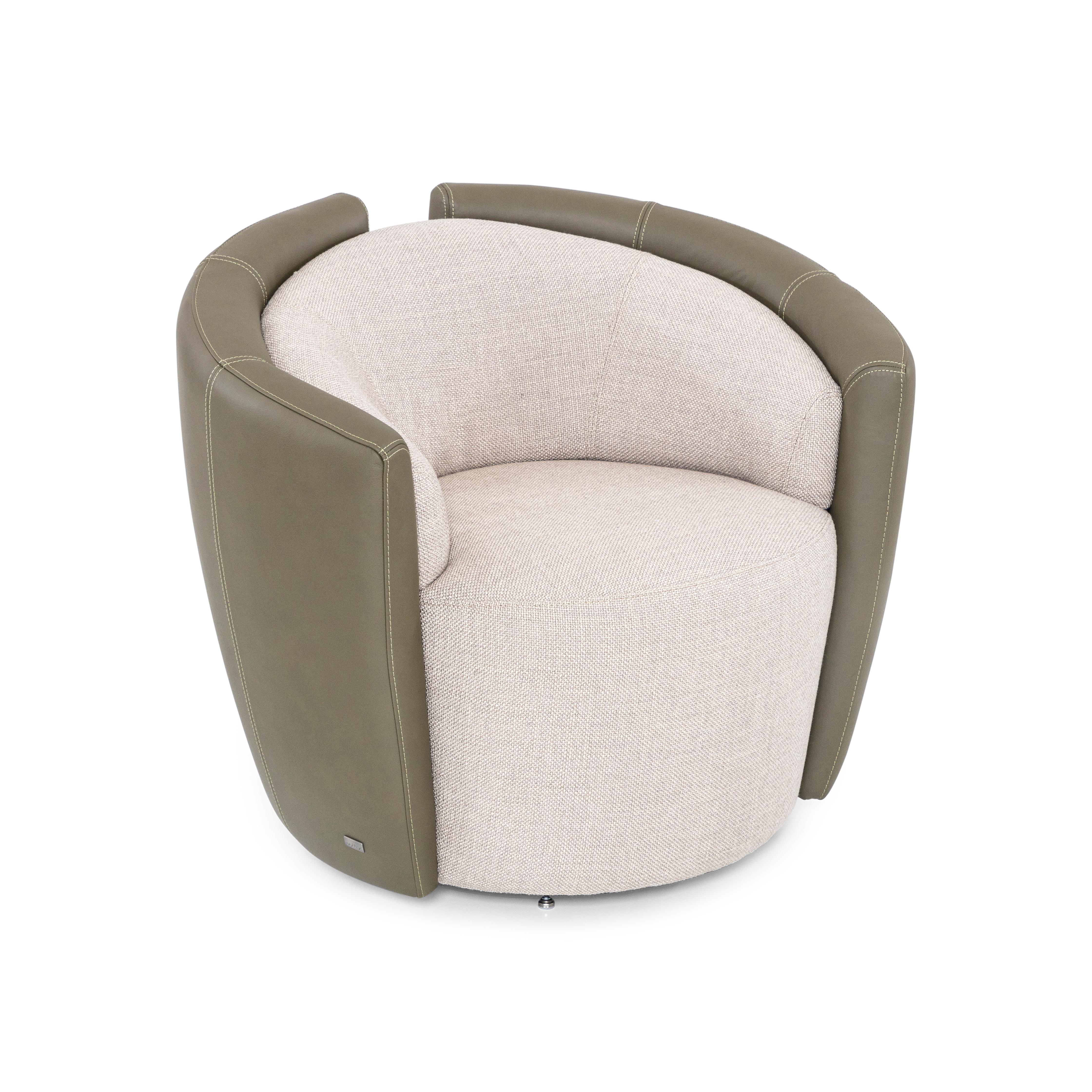 XXIe siècle et contemporain Fauteuil en cuir vert et tissu gris avec base pivotante en métal - Lirio Line en vente